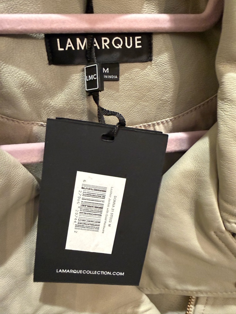 Lamarque Cream Leather Moto Jacket with Gold Hardware - Picture 3 of 3